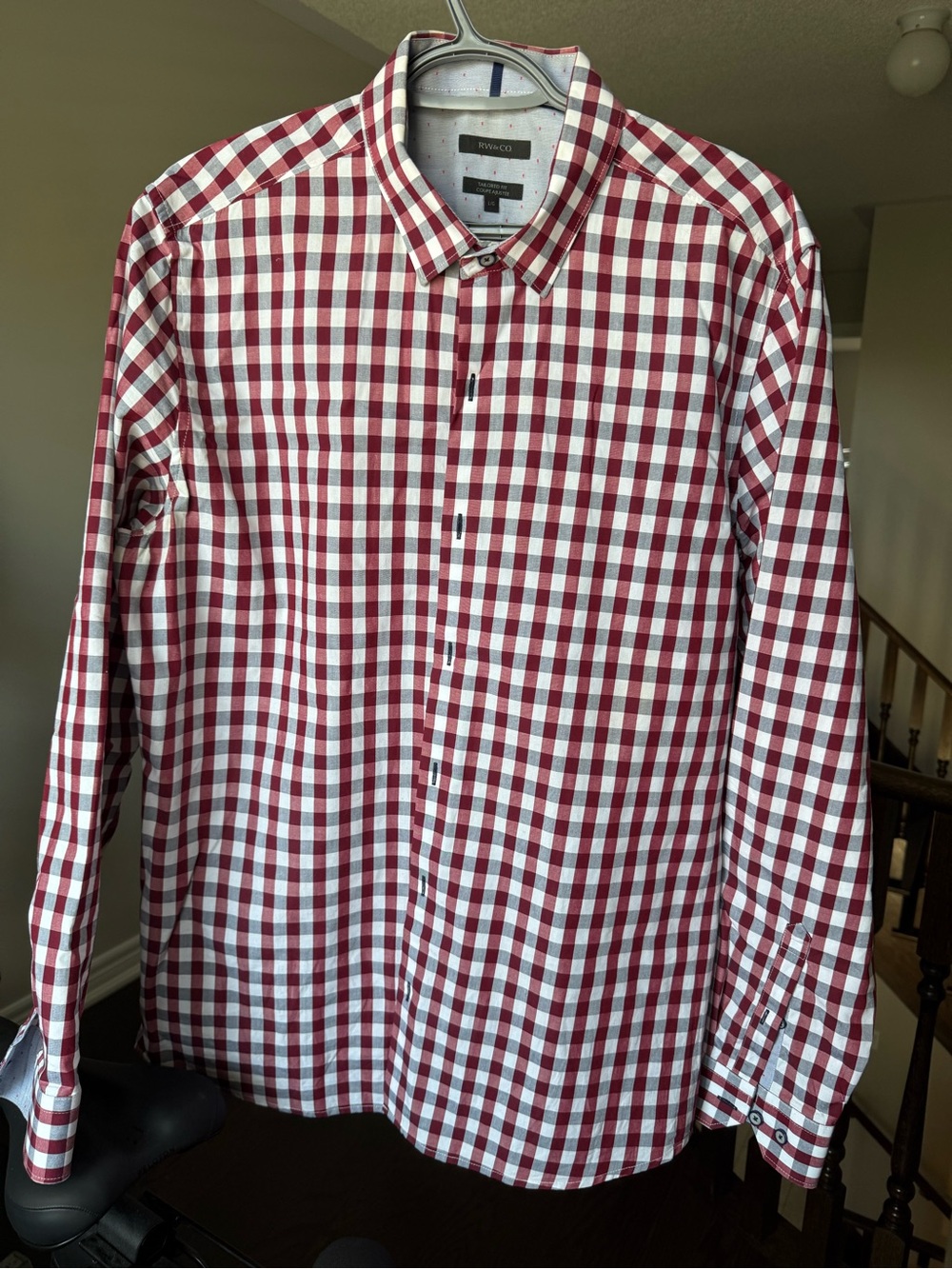 RW&Co - Men's Check Button-Down Shirt - Red & White Plaid